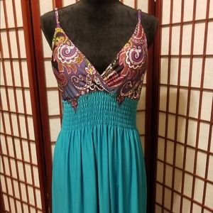 Teal and paisley full length dress-C106